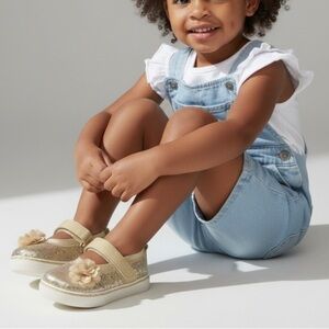 NEW Wonder Nation Gold Glitter Flower Sneaker Size 4